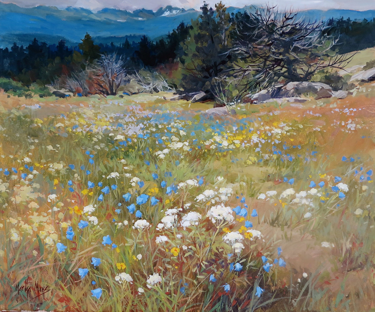 Big Horn Meadow, painting measures 20ins x 24ins, Oil on canvas framed, price $3800.